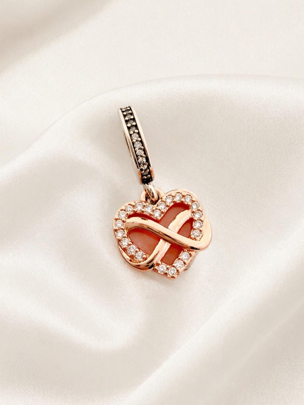Pandora Family Heart Dangle Charm S925 ALE Rose Gold CZ